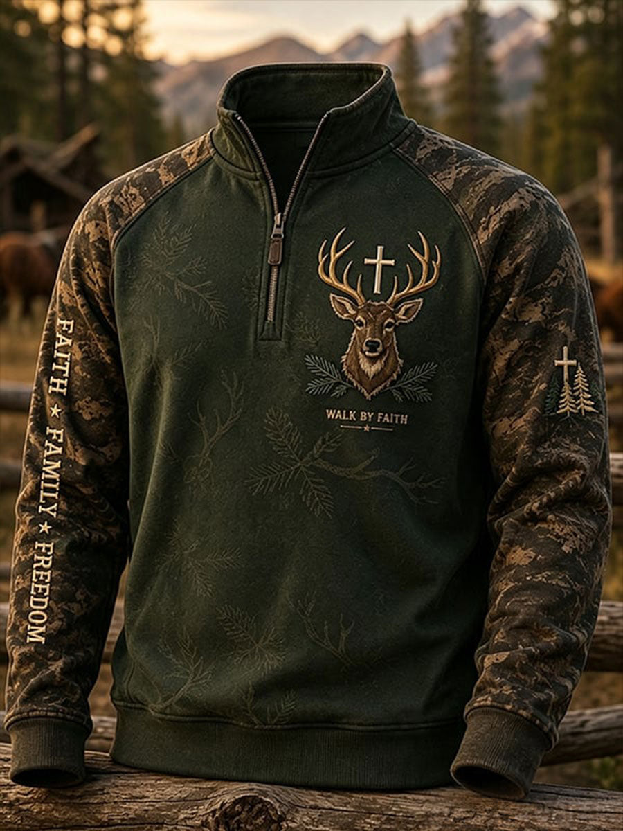 Men's Vintage Traditional Reindeer Pattern Western Sweatshirt