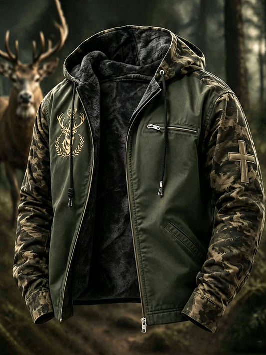 Men's  Vintage Traditional Reindeer Pattern Western Composite Fleece Jacket