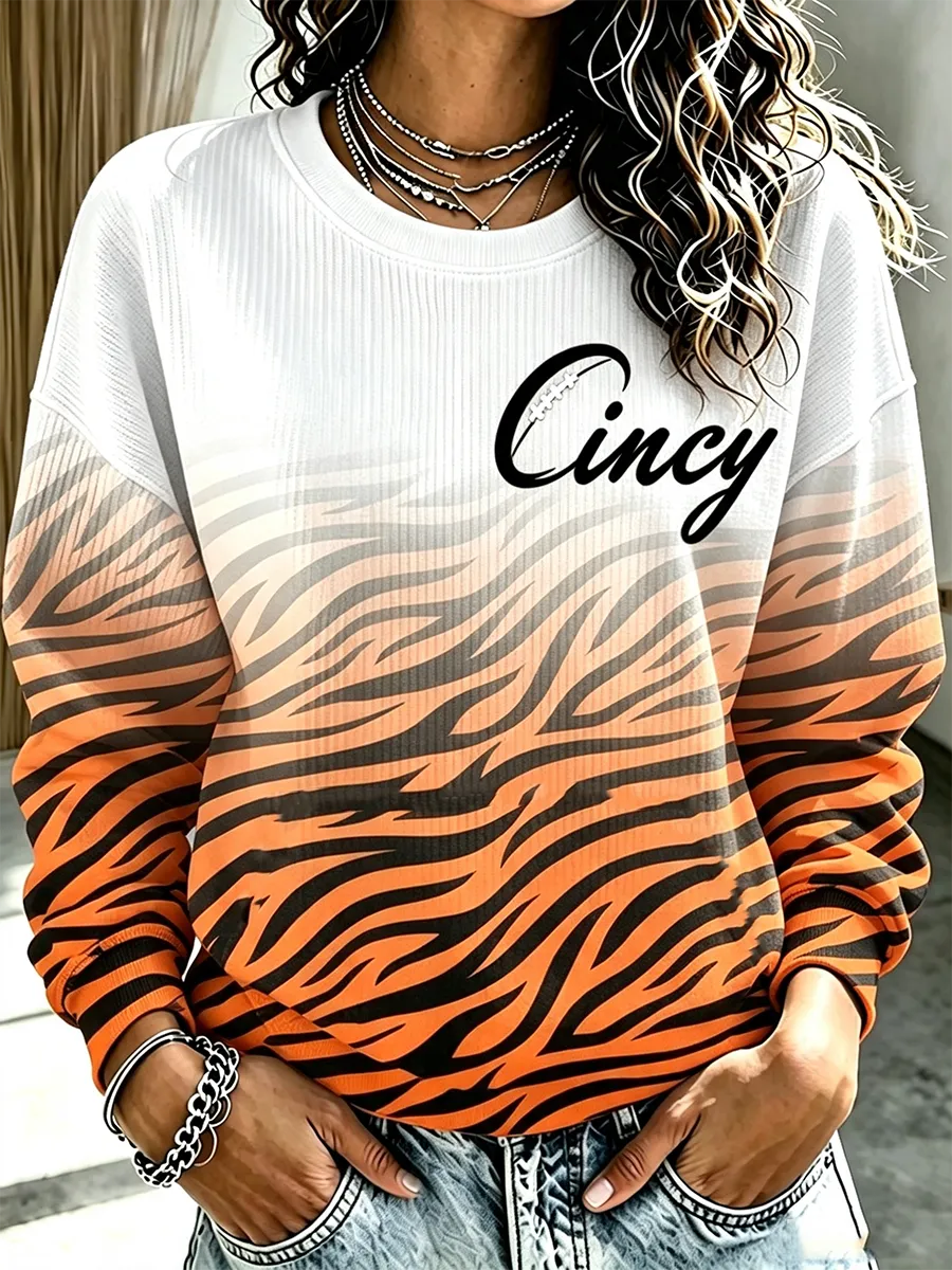 Women's Football Ribbed Round-Neck Sweatshirt