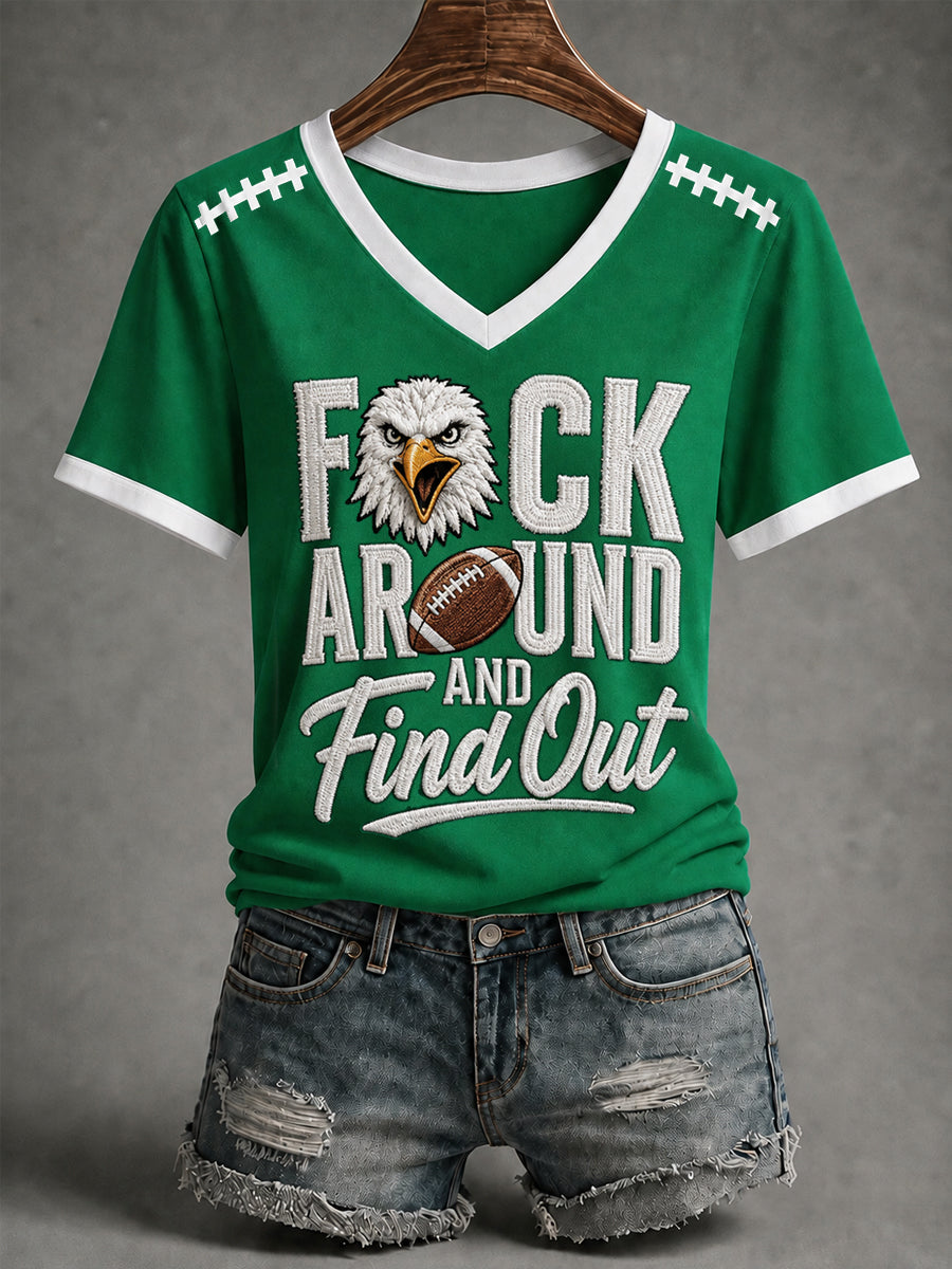 Women's Fuck Around And Find Out Football Gameday Gift For Football Fans Casual V-Neck Tee