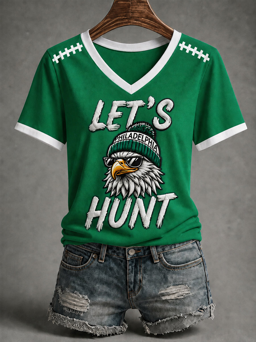 Women's Let's Hunt Football Gameday Gift For Football Fans Casual V-Neck Tee