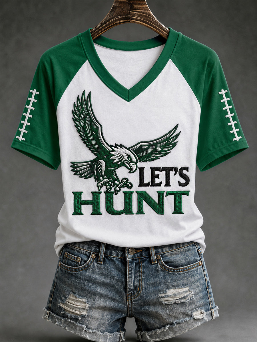 Women's Let’s Hunt Football Gameday Gift For Football Fans Casual V-Neck Tee