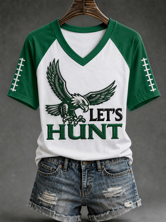 Women's Let’s Hunt Football Gameday Gift For Football Fans Casual V-Neck Tee