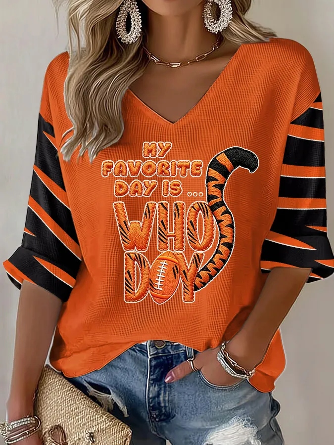 Women's Football Mid-length Sleeves V-Neck T-Shirt