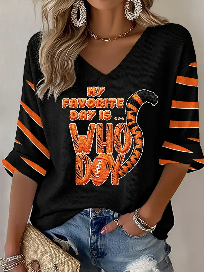 Women's Football Mid-length Sleeves V-Neck T-Shirt