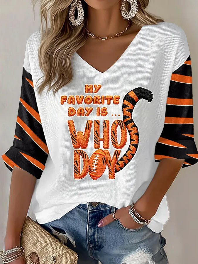 Women's Football Mid-length Sleeves V-Neck T-Shirt