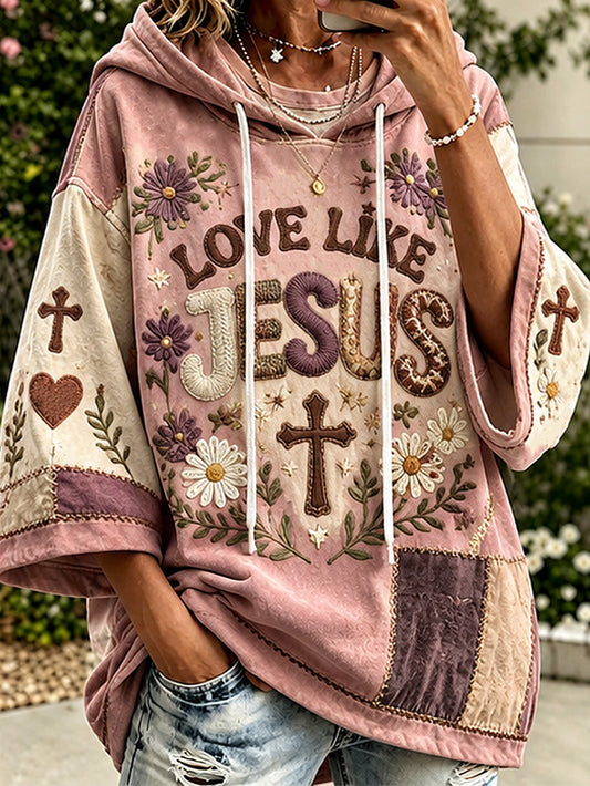 Women's faith-themed color-blocked design casual hoodie