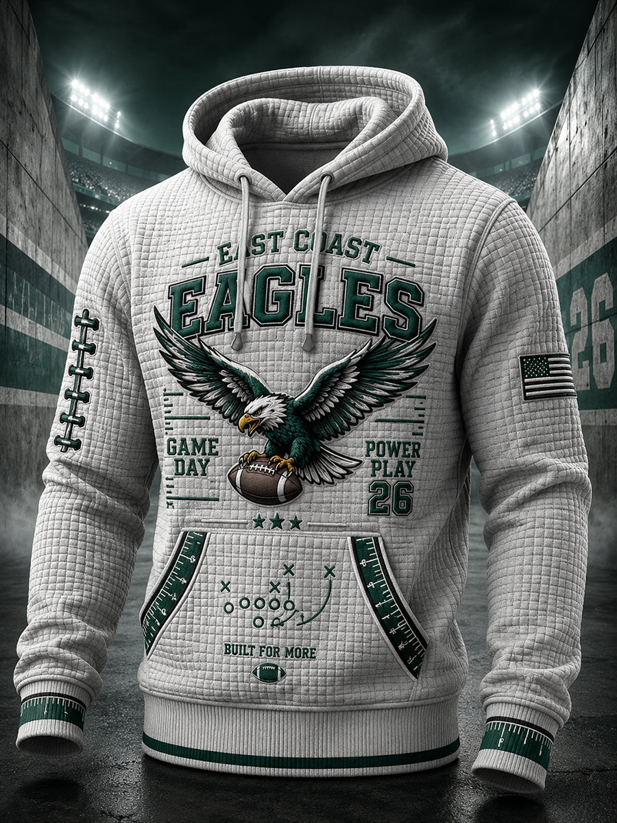 Men's Retro Rugby Print Waffle Long-Sleeve Sweatshirt