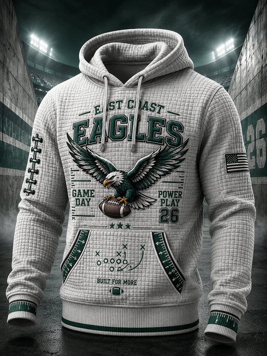 Men's Retro Rugby Print Waffle Long-Sleeve Sweatshirt