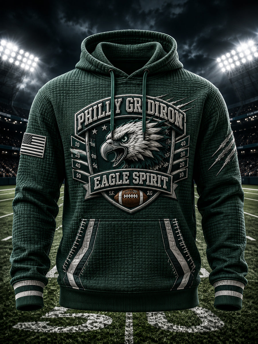 Men's Retro Rugby Print Waffle Long-Sleeve Sweatshirt
