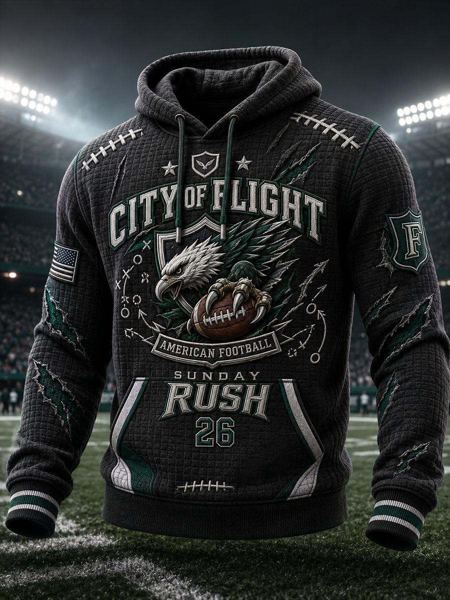Men's Retro Rugby Print Waffle Long-Sleeve Sweatshirt