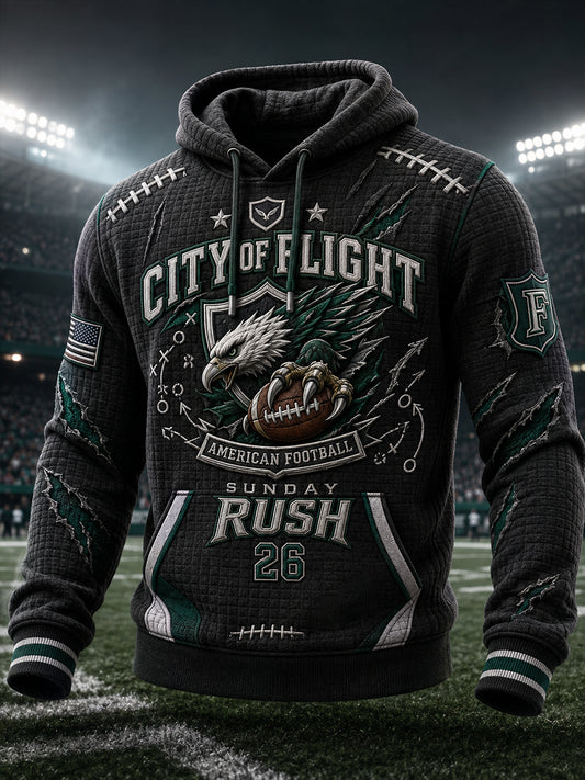 Men's Retro Rugby Print Waffle Long-Sleeve Sweatshirt