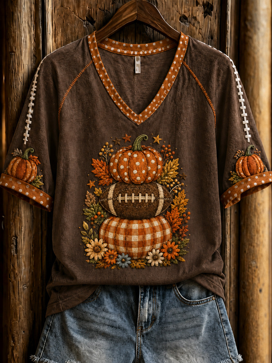 Women's Autumn Pumpkin Pattern Casual Short Sleeve T-shirt