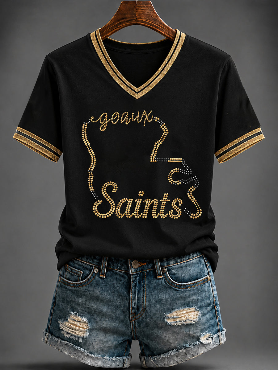 Women's America Football Printed V-neck T-shirt