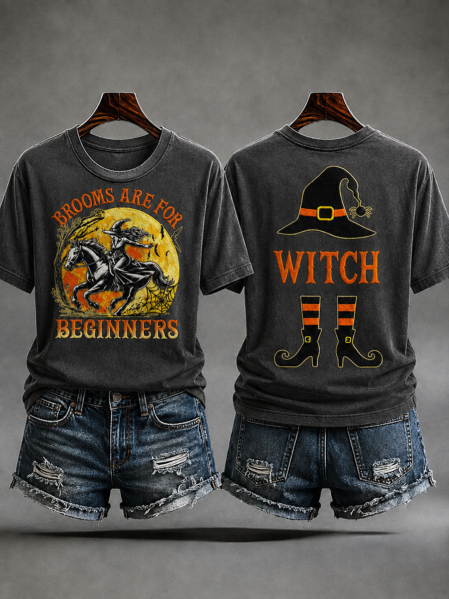 Women's "brooms are for beginners" Halloween Witch Fun Casual T-shirt
