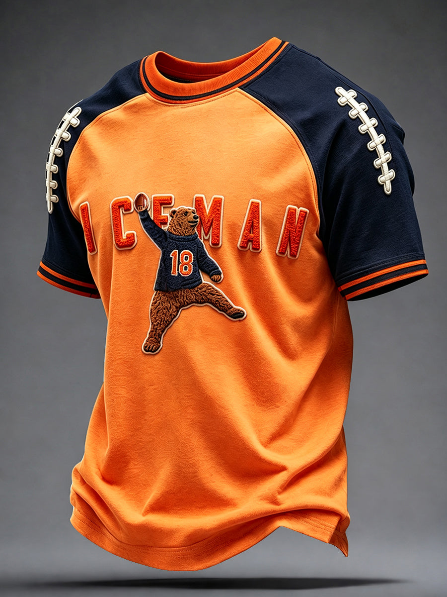 Men's Chicago Football Lover Bear Art Printed T-shirt