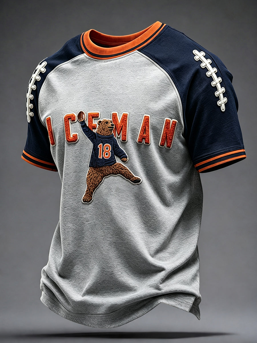 Men's Chicago Football Lover Bear Art Printed T-shirt