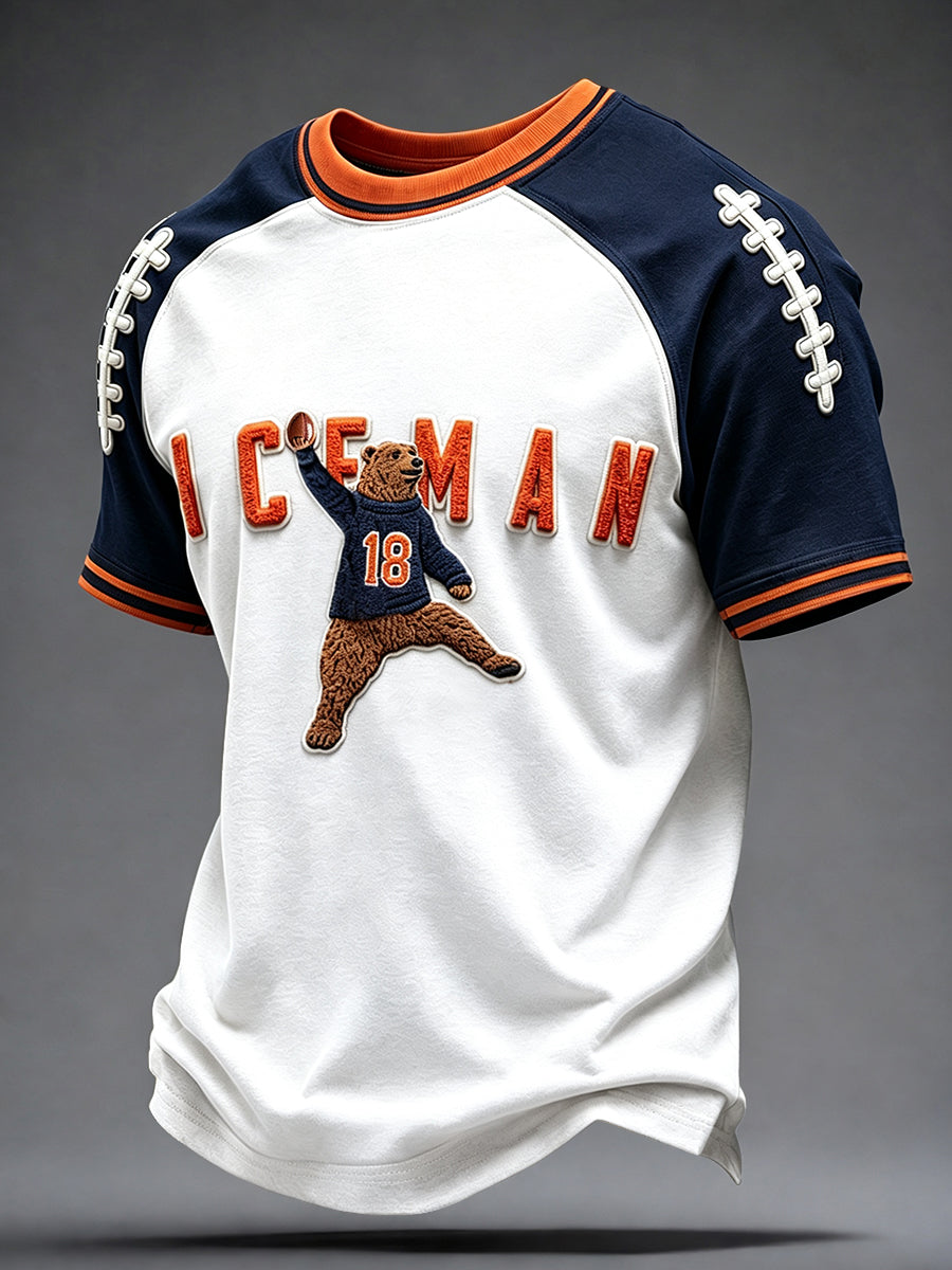 Men's Chicago Football Lover Bear Art Printed T-shirt