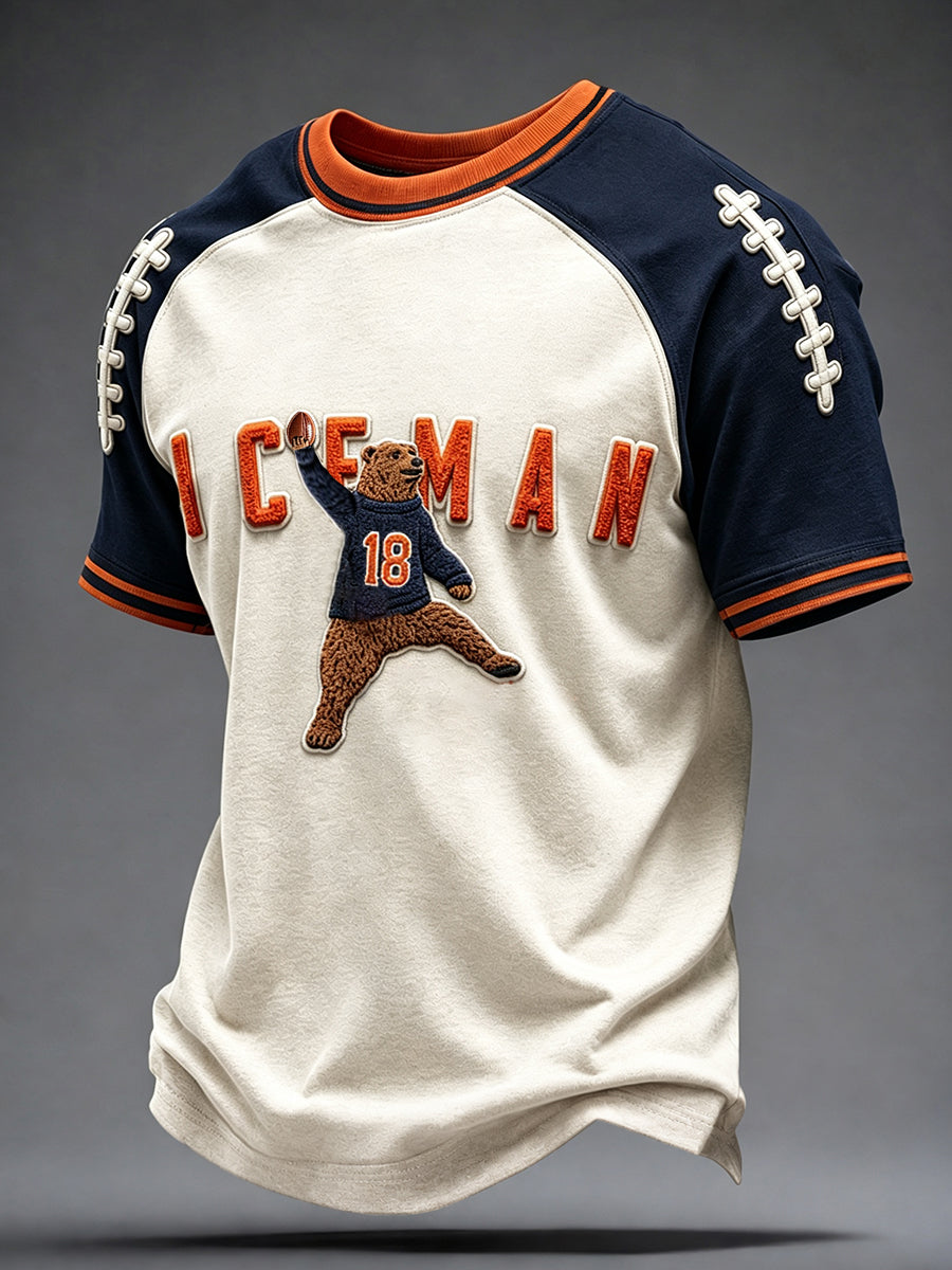 Men's Chicago Football Lover Bear Art Printed T-shirt