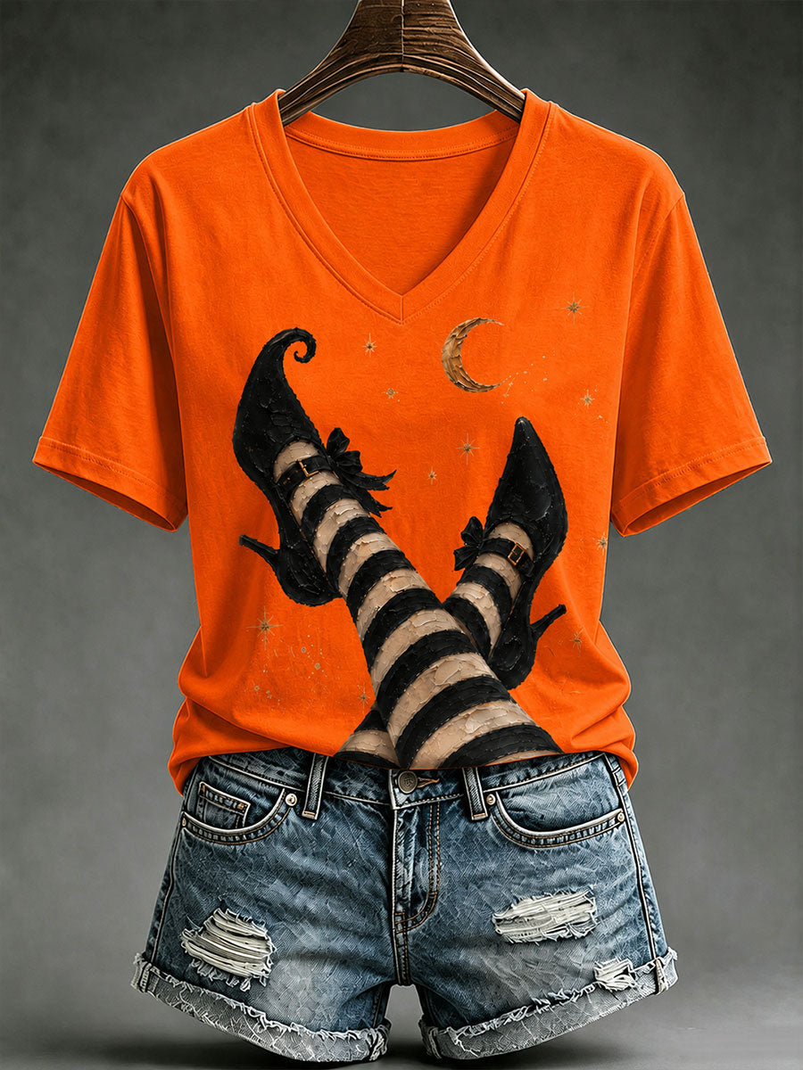 Women's Fun Halloween Witch Legs Short-sleeved T-shirt
