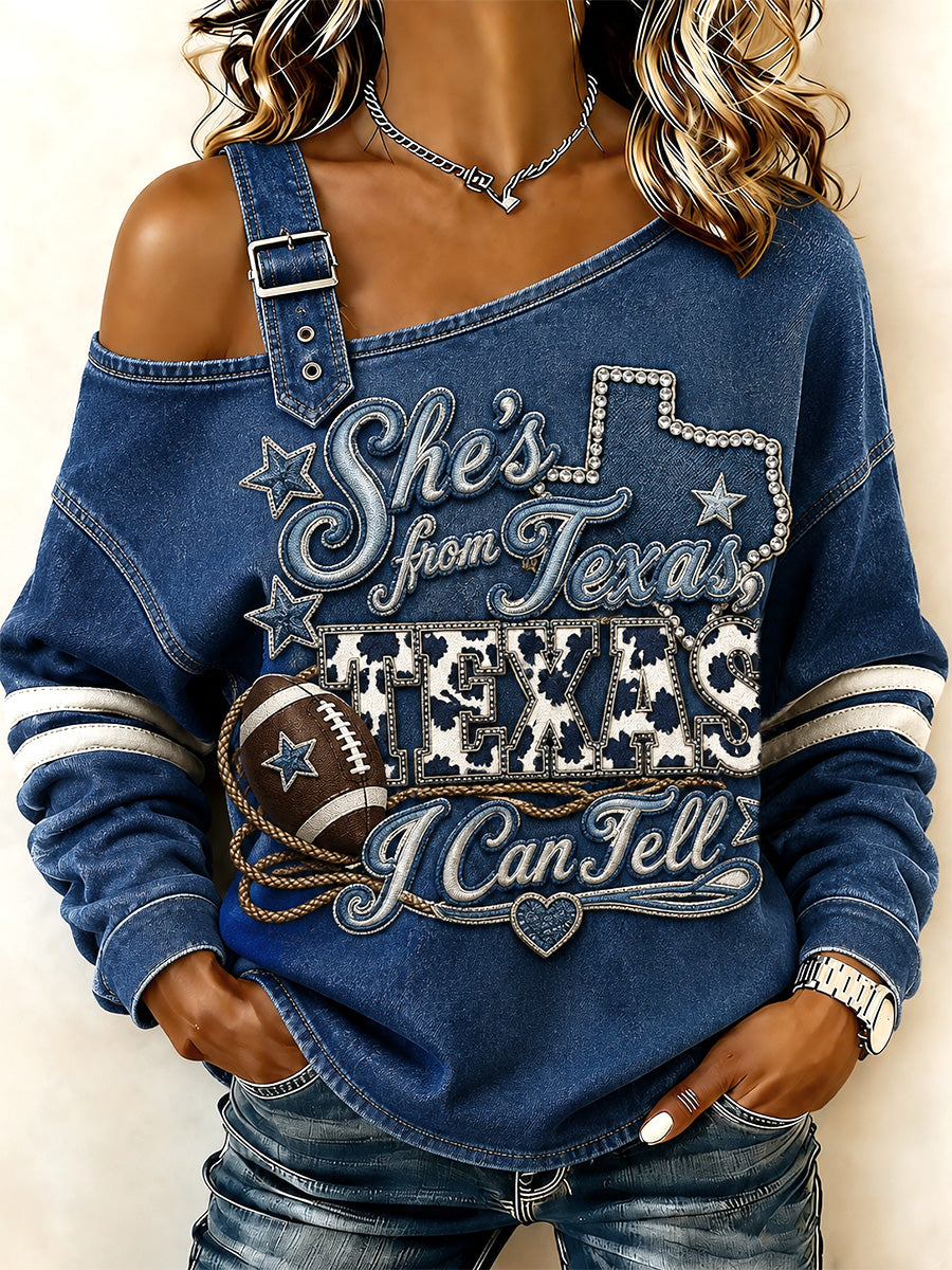 Women's Football Gameday Gift For Football Fans Casual Off-Shoulder Sweatshirt