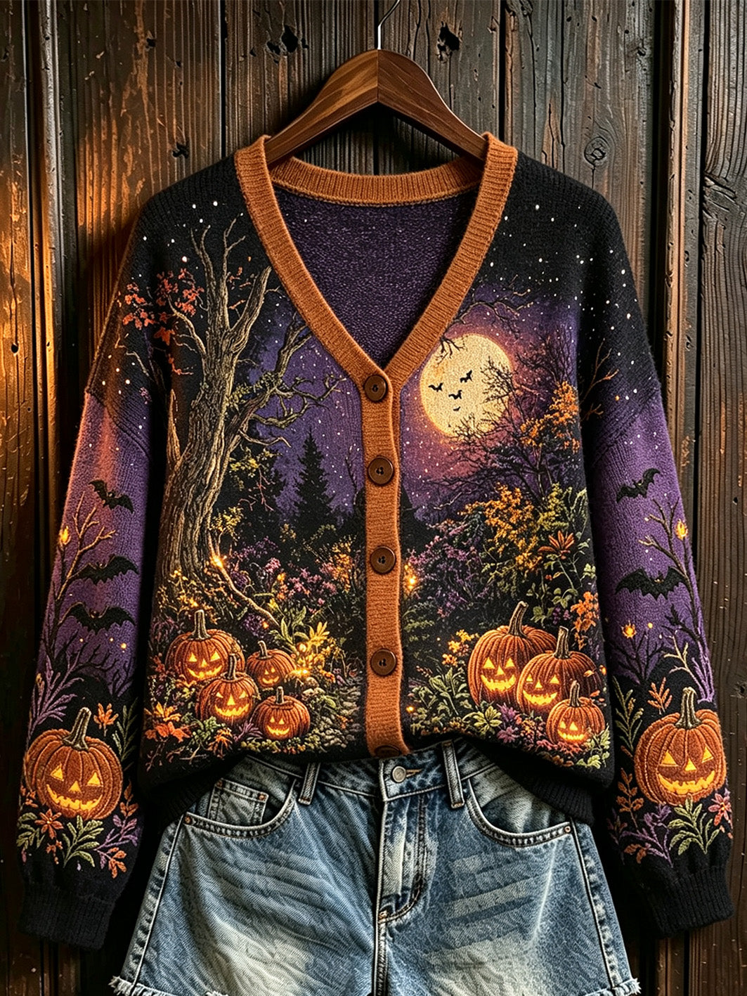 Women's Halloween element printed casual cardigan