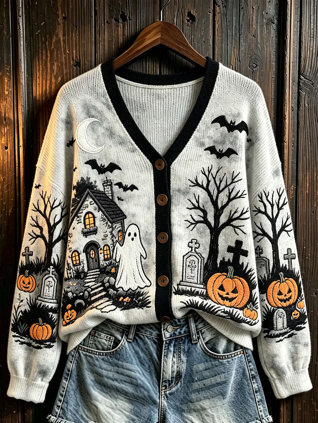 Women's Halloween element printed casual cardigan