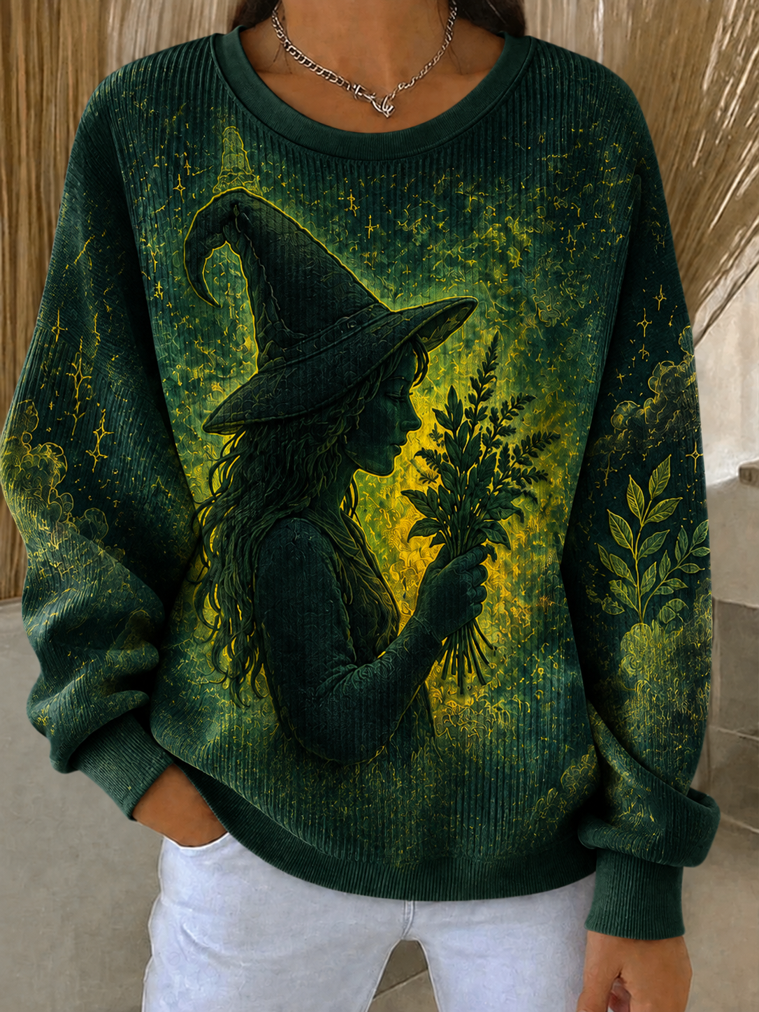 Women's Halloween Ribbed Round-Neck Sweatshirt