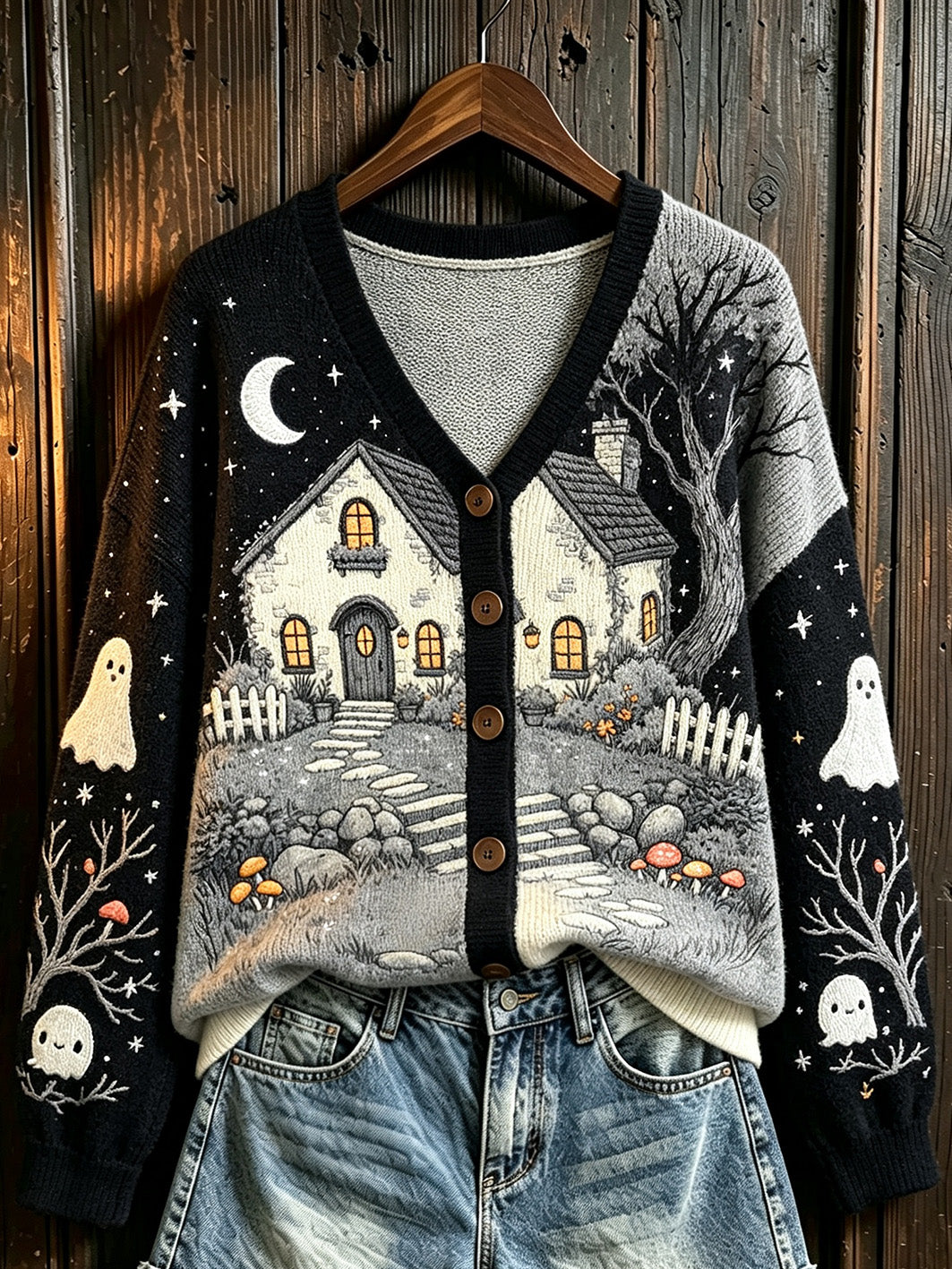 Women's Halloween element printed casual cardigan