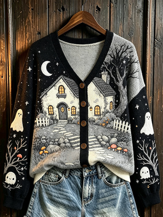 Women's Halloween element printed casual cardigan