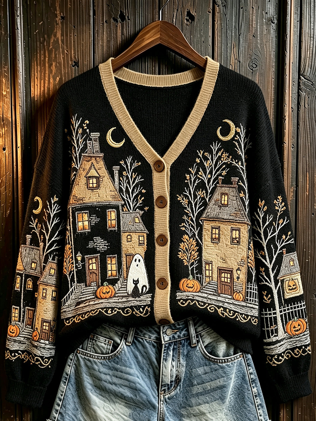 Women's Halloween element printed casual cardigan
