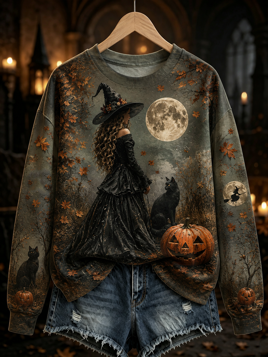 Women's Halloween witch print Regular Sweatshirt