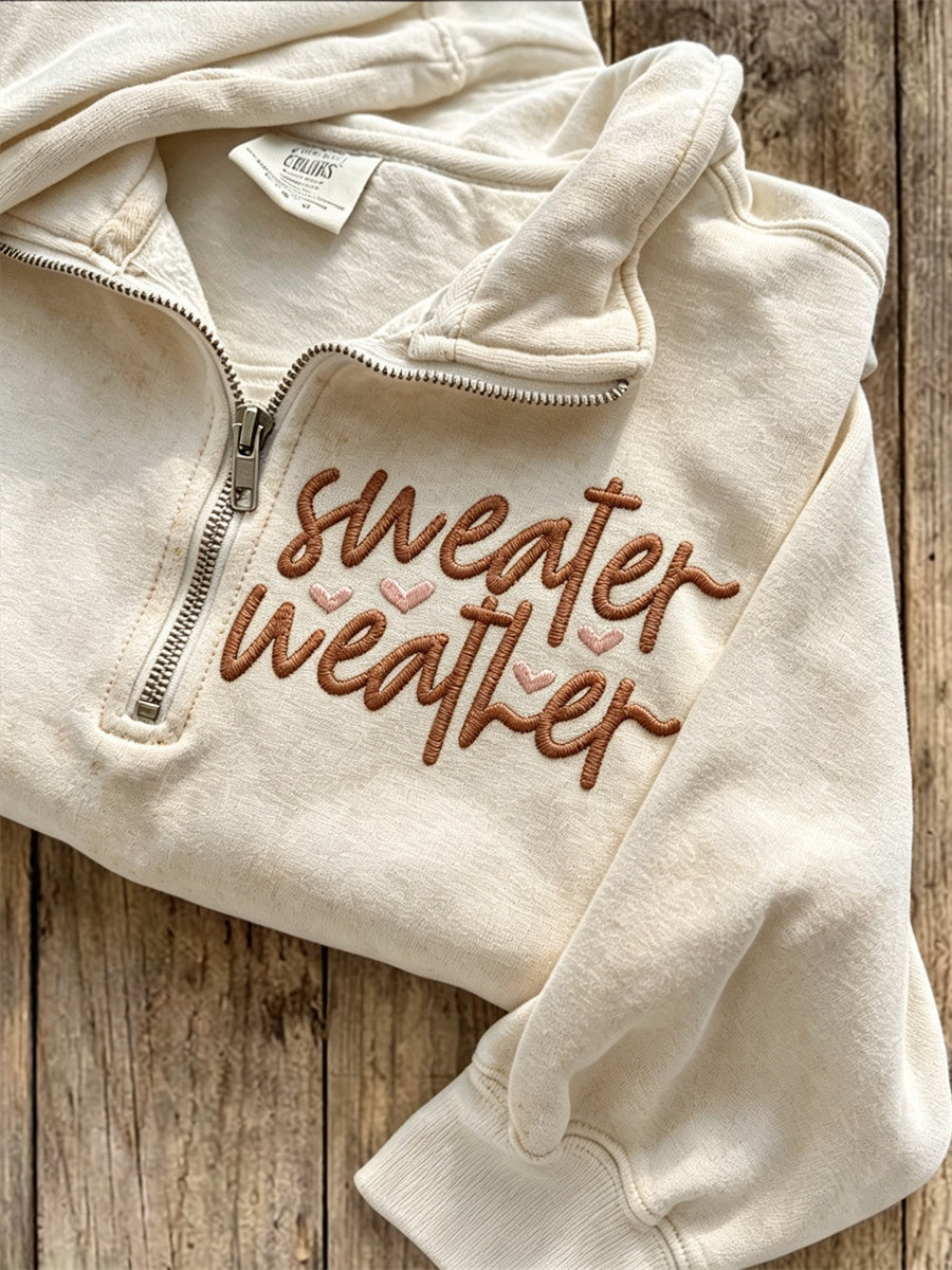 Women's Cozy Fall Sweater Weather Print Zip Up Sweatshirt