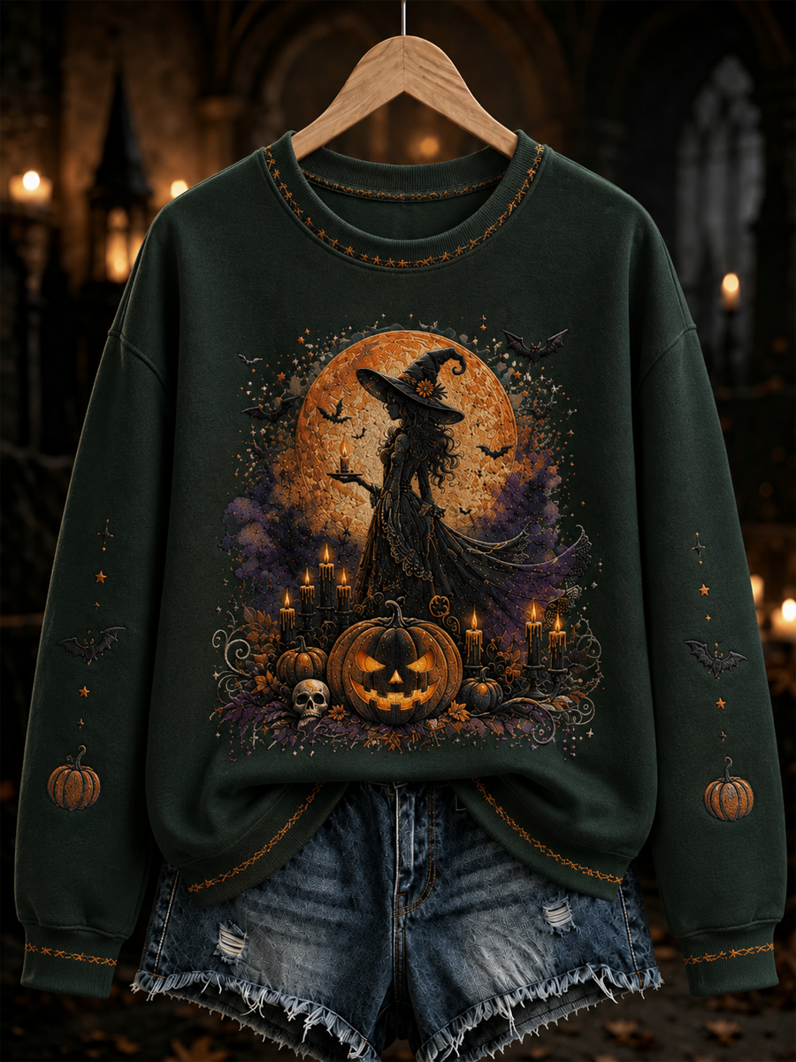 Women's Halloween witch print Regular Sweatshirt