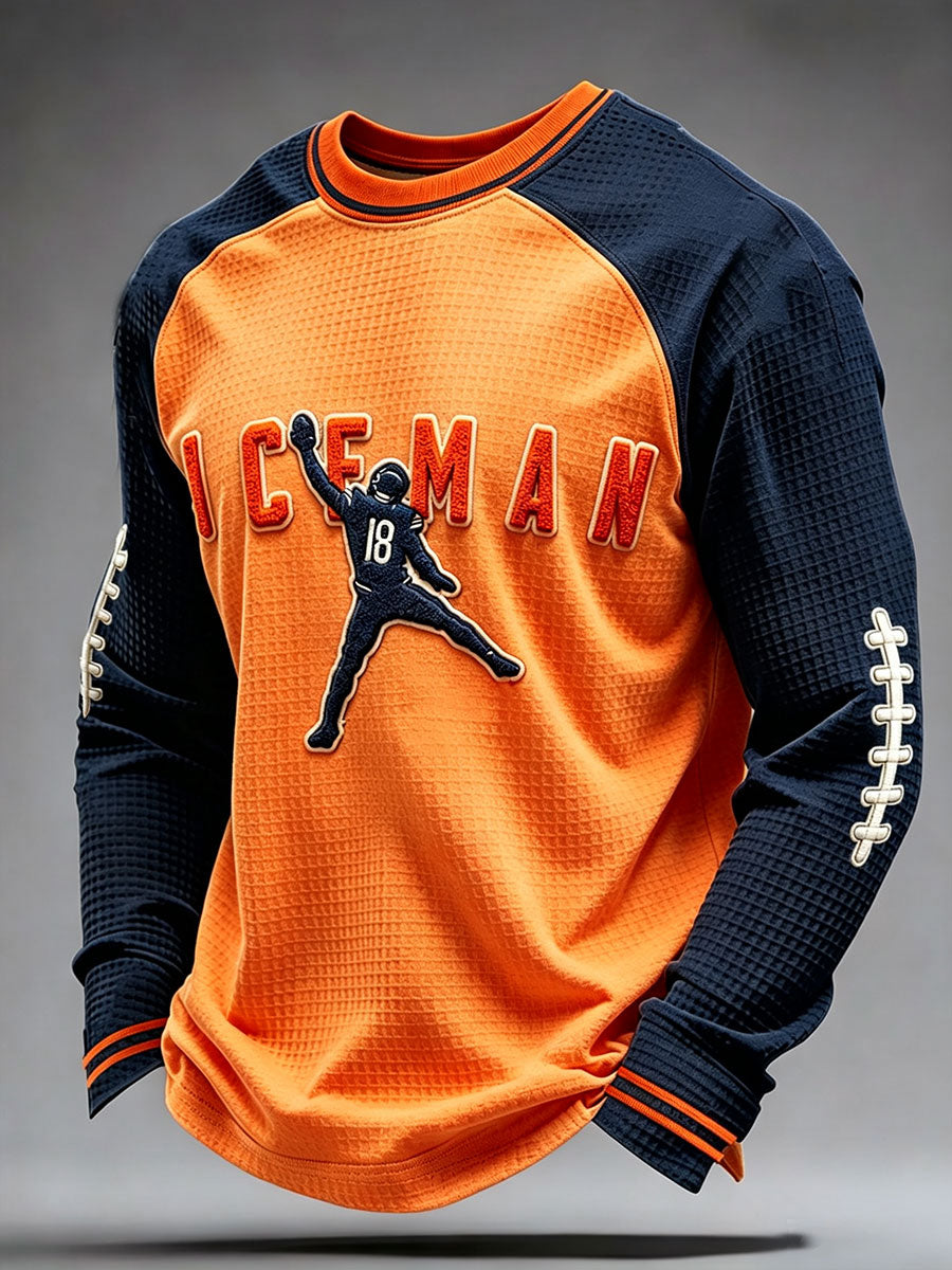 Men's Chicago Football Lover Bear Art Printed Waffle Sweatshirt