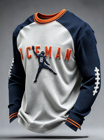 Men's Chicago Football Lover Bear Art Printed Waffle Sweatshirt