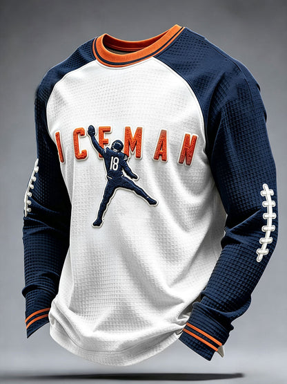 Men's Chicago Football Lover Bear Art Printed Waffle Sweatshirt