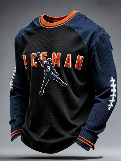 Men's Chicago Football Lover Bear Art Printed Waffle Sweatshirt