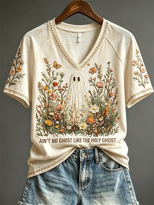 Women's Ain't No Ghost Like the Holy Ghost Floral Print short-sleeved T-shirt