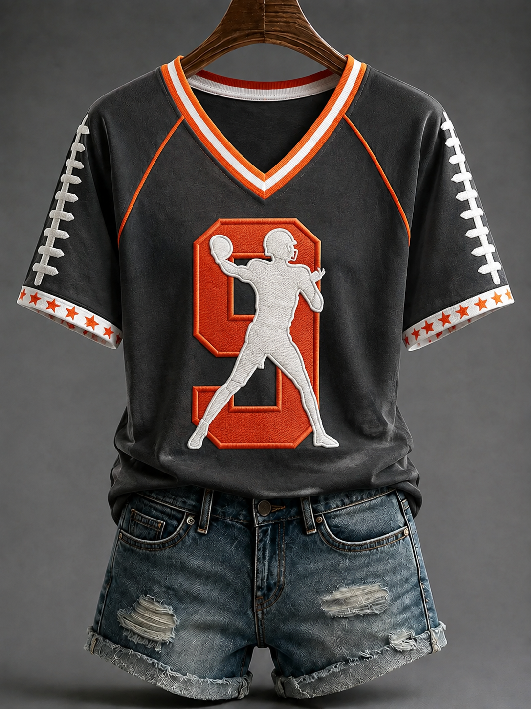Women's Football V-neck Off-shoulder Short-sleeved T-shirt