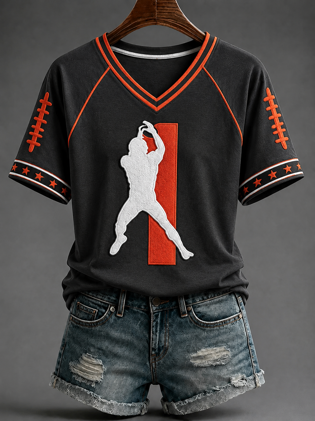 Women's Football V-neck Off-shoulder Short-sleeved T-shirt