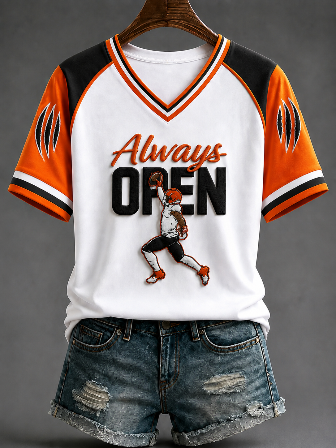 Women's Football V-neck Off-shoulder Short-sleeved T-shirt