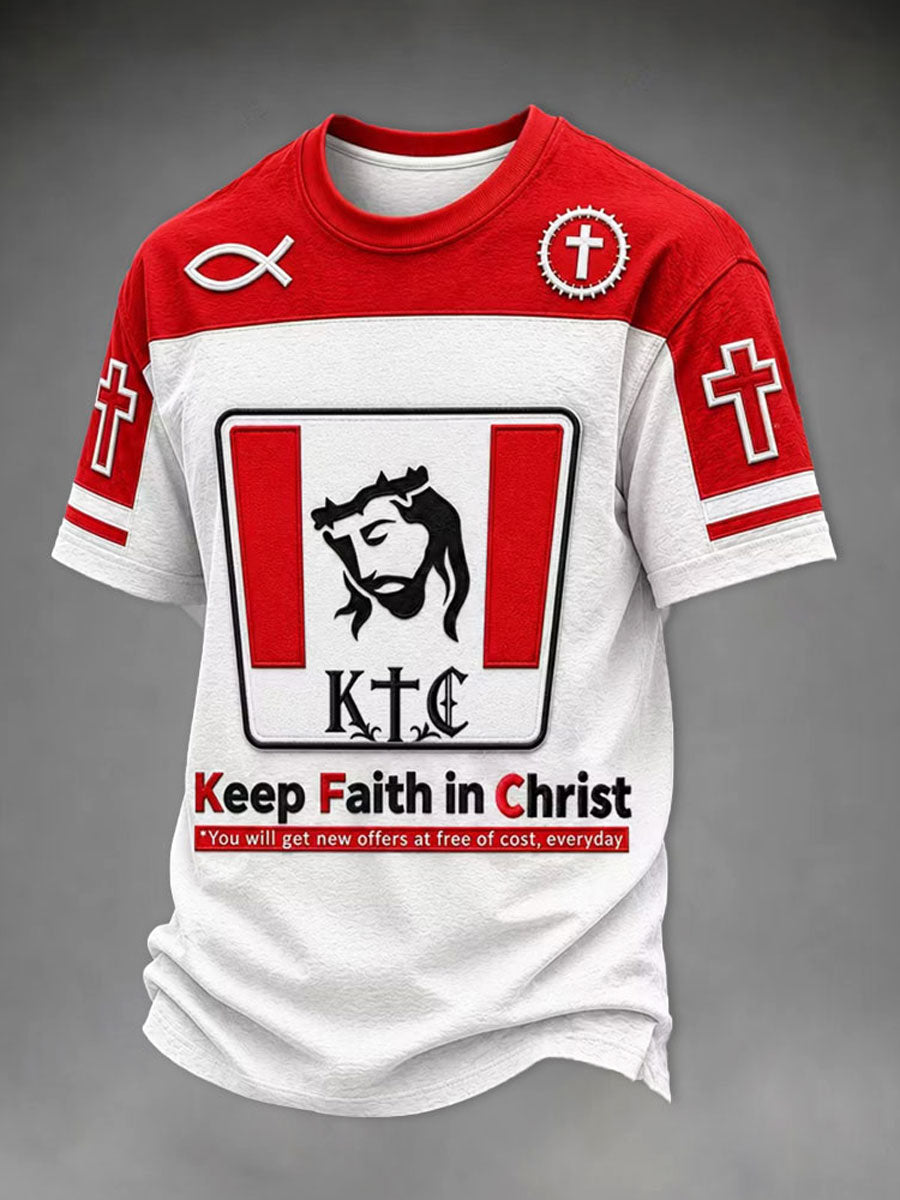 Men's "Keep Faith In Christ"Jesus Faith Cross Casual Short Sleeves T-shirt