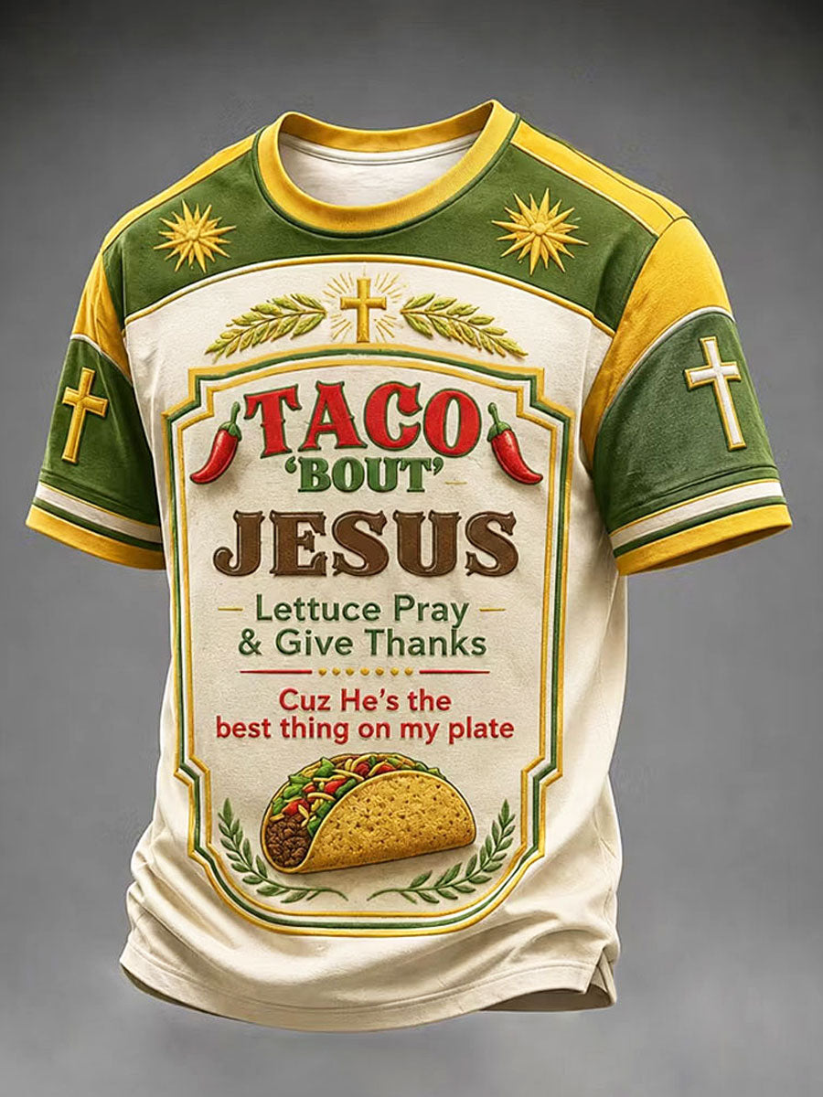 Men's "Taco 'Bout' Jesus"Christ Faith Cross Casual Short Sleeves T-shirt