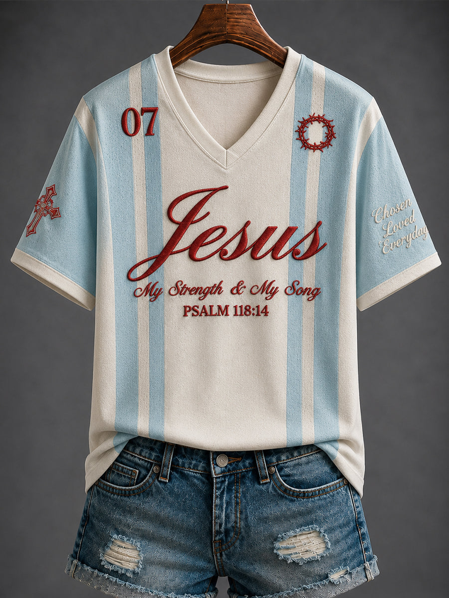 Women's JESUS Printed V-neck T-shirt