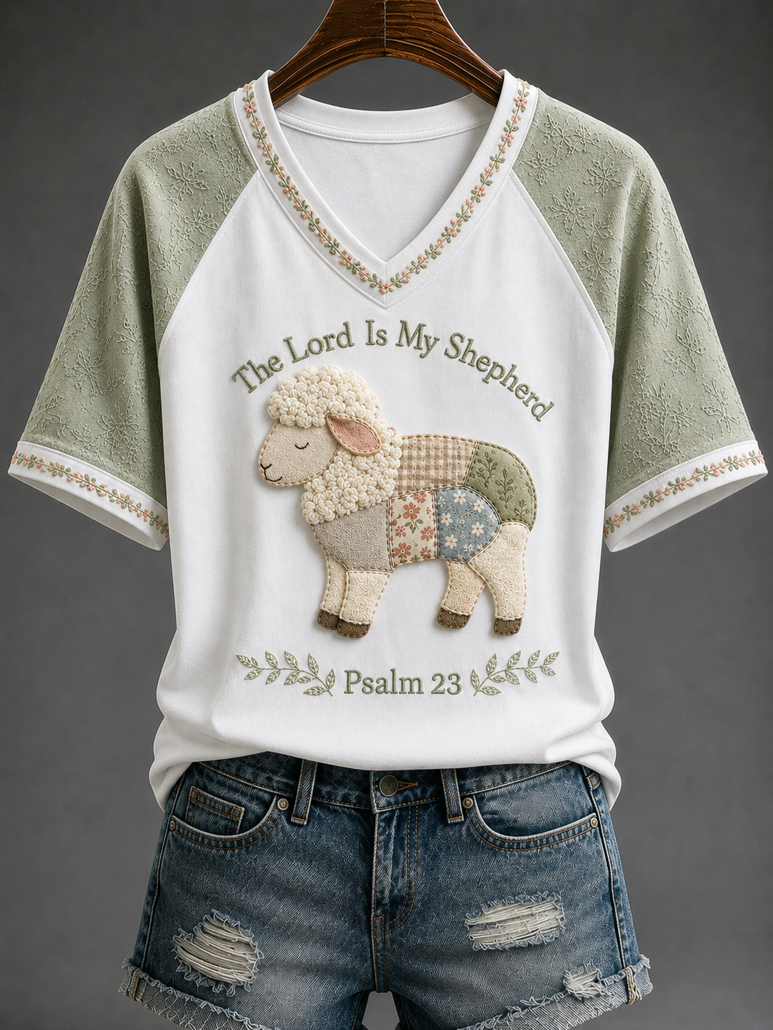 Women's The Lord Is My Shepherd V-neck Off-shoulder Short-sleeved T-shirt