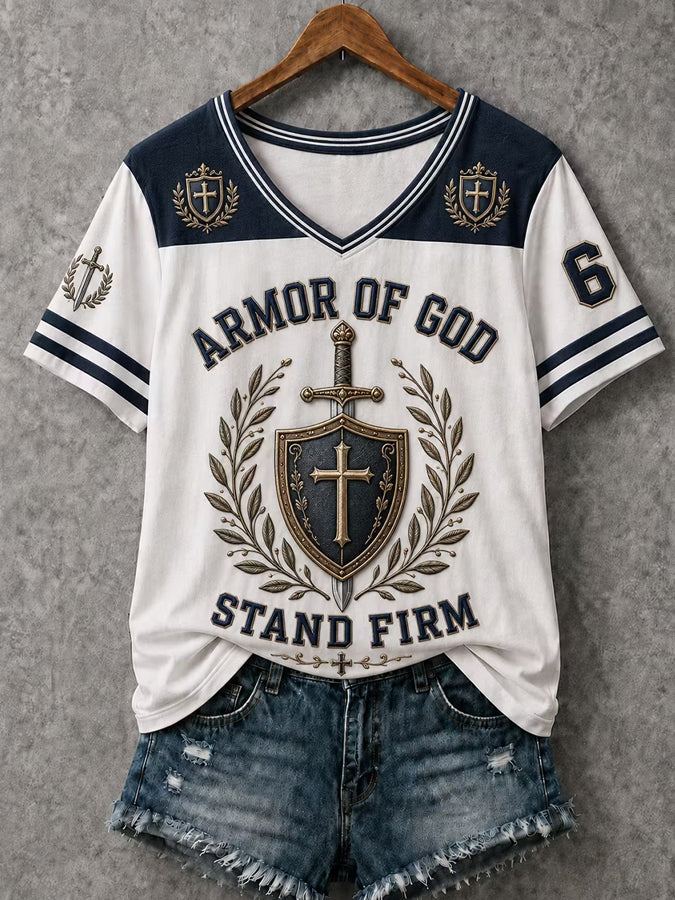Women's Christian Armor of God "Stand Firm"  V-Neck Short Sleeve T-shirt