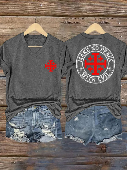 Women's Make No Peace With Evil Casual V-Neck Tee