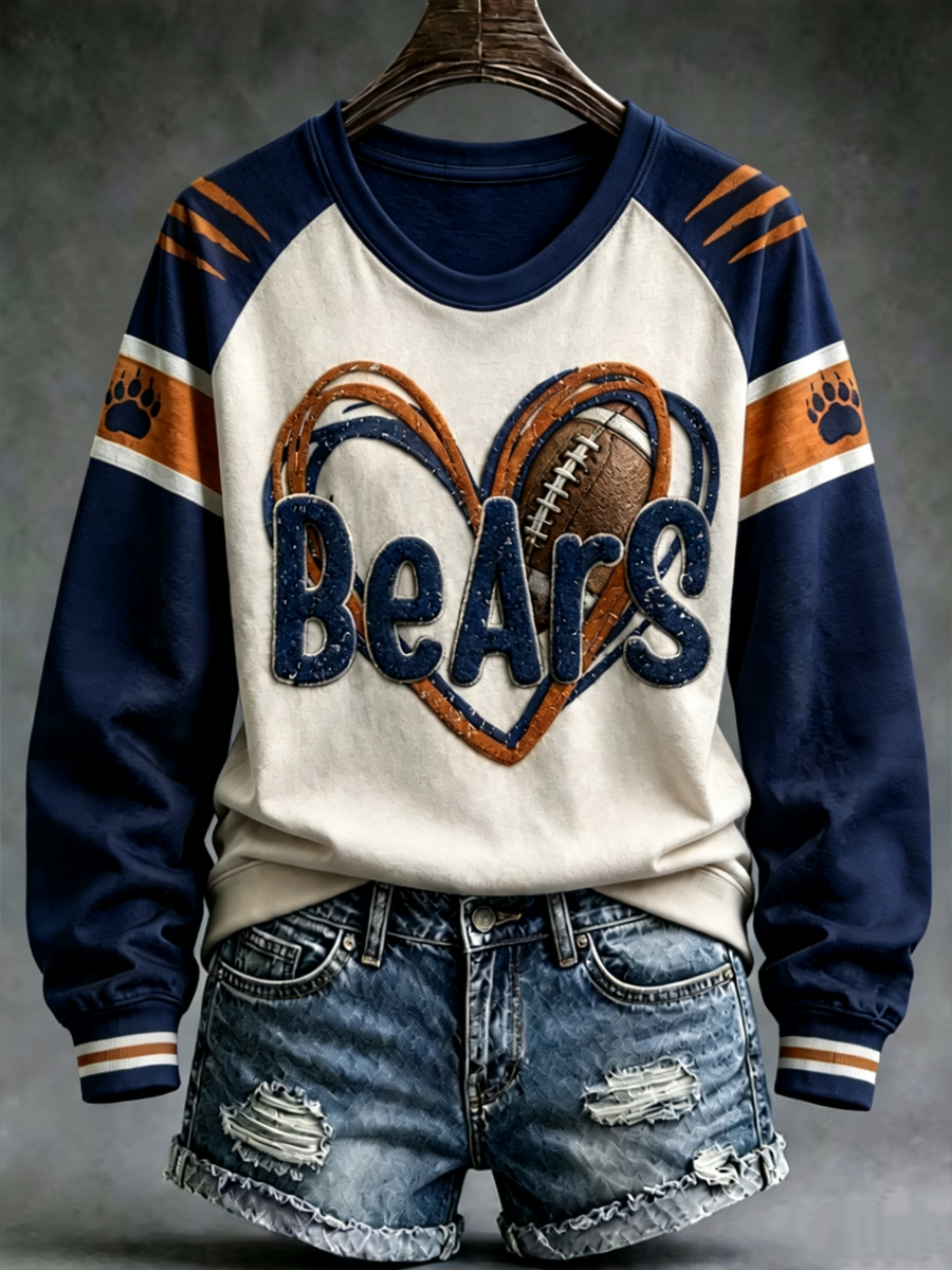 Women's Chicago Football Lover Bears Art Printed raglan sleeve sweatshirt