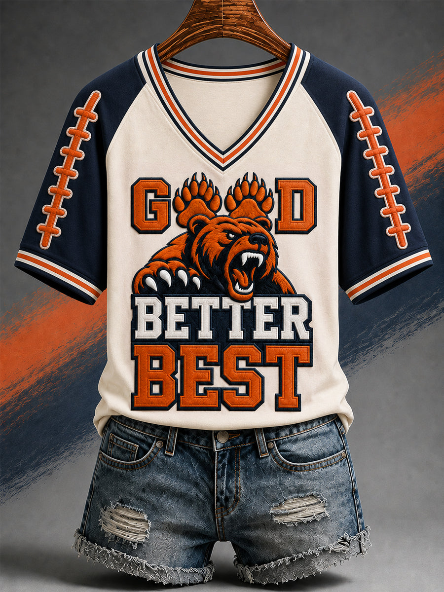 Women's Good Better Best Football Gameday Gift For Football Fans Casual V-Neck Tee